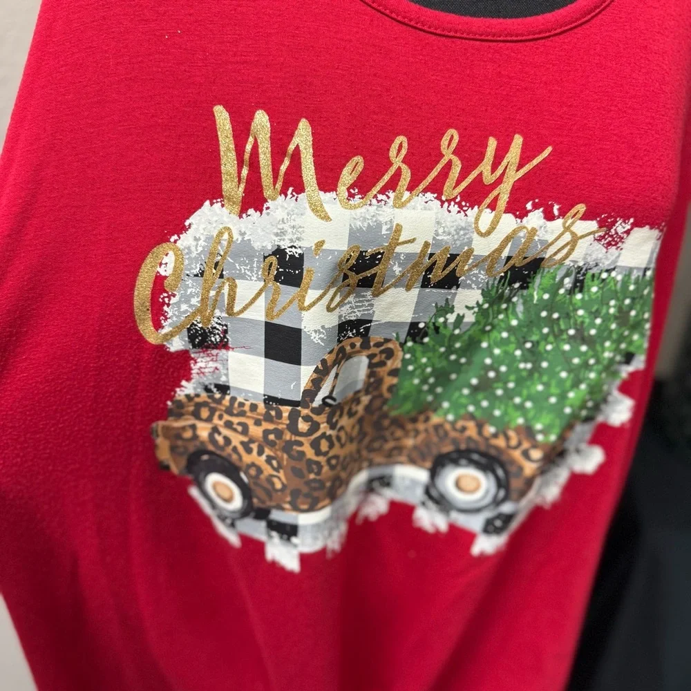 Cato 22/24W Red Buffalo Plaid Leopard Truck Christmas Tie Front Holiday Top - Picture 2 of 9